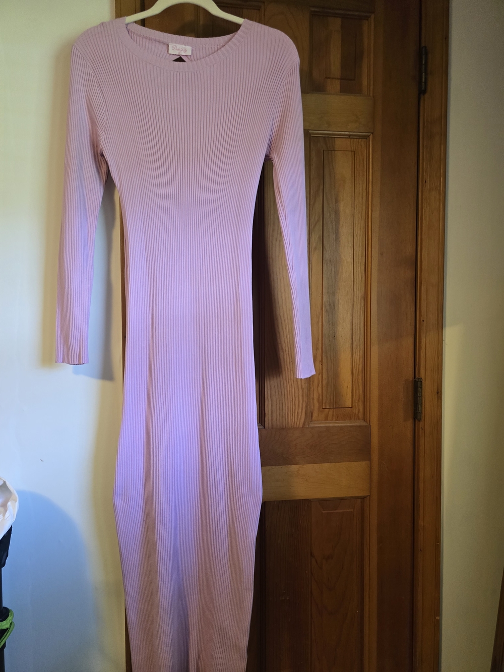 Slim Ribbed Long-Sleeve Midi Dress - Dusty Pink - Picture 4 of 15